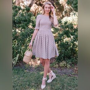 Gal Meets Glam Piper Smocked Waist Ruffle Sleeve A-Line Dress